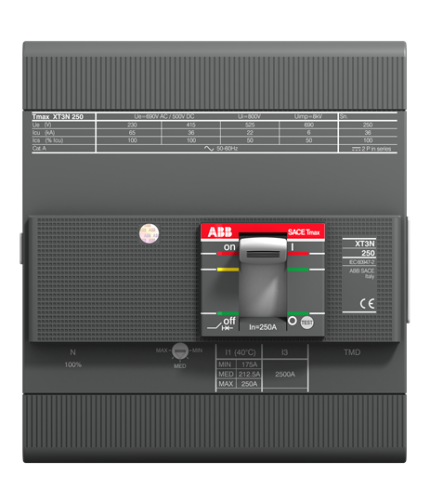 ABB 1SDA068069R1 XT3N 250 TMD 200-2000 4p F F InN=100%    (4x200A 36kA Ayar Sahalı Şalter)