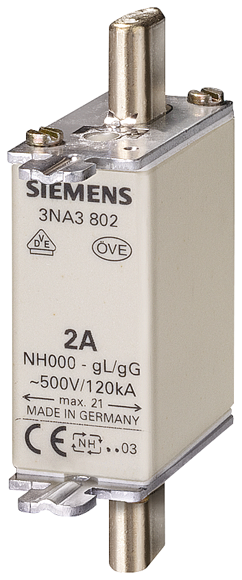 Siemens 3NA3822 STEATİT(SERAMİK) GÖVDELİ NH-BIÇAKLI SİGORTA BUŞONU; 63A; BOY 000; GENİŞLİK 21mm