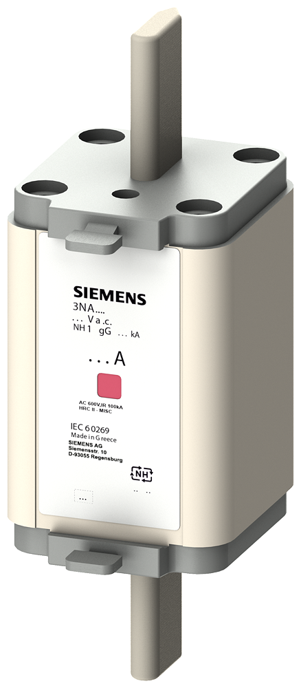 Siemens 3NA6132 STEATİT(SERAMİK) GÖVDELİ NH-BIÇAKLI SİGORTA BUŞONU; 125A; BOY 1; GENİŞLİK 30mm; İLAVE ÖN YÜZEY BAYRAK GÖSTERGELİ İZOLE KAPAKLI TİP