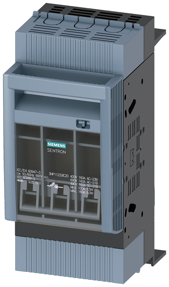 Siemens 3NP1123-1BC20 3NP1 SERİSİ NH-BIÇAKLI SİGORTALI YÜK KESİCİLERİ, 60MM BARA SİSTEMLERİNE TAKILABİLEN TİP, ALTTAN VEYA ÜSTTEN BLOK KLEMENSLİ BAĞLANTI, 160A, BOY:000