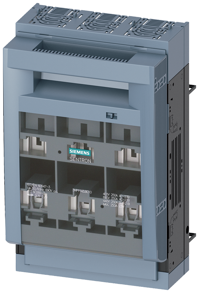 Siemens 3NP1143-1BC10 3NP1 SERİSİ NH-BIÇAKLI SİGORTALI YÜK KESİCİLERİ, 60MM BARA SİSTEMLERİNE TAKILABİLEN TİP, ÜSTTEN VEYA ALTTAN YASSI BAĞLANTI, 250A, BOY:1 VE 0