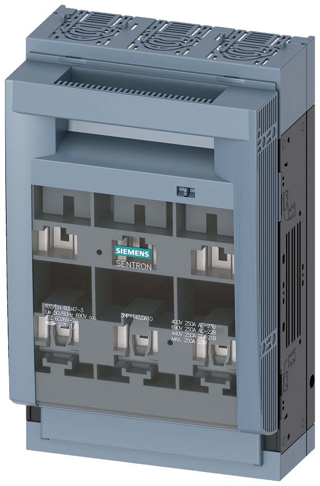 Siemens 3NP1143-1DA10 3NP1 SERİSİ NH-BIÇAKLI SİGORTALI YÜK KESİCİLERİ, ÜSTTEN VEYA ALTTAN YASSI BAĞLANTI, 250A, BOY:1 VE BOY: 0