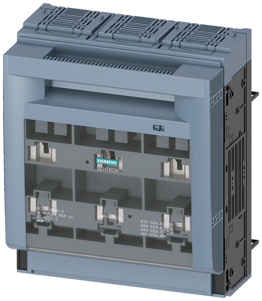 Siemens 3NP1163-1BC10 3NP1 SERİSİ NH-BIÇAKLI SİGORTALI YÜK KESİCİLERİ, 60MM BARA SİSTEMLERİNE TAKILABİLEN TİP, ÜSTTEN VEYA ALTTAN YASSI BAĞLANTI, 630A, BOY:3 VE 2