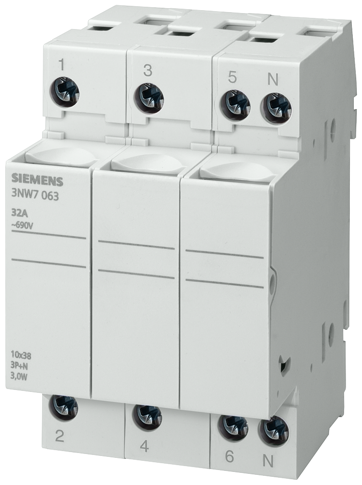 Siemens 3NW7033 SİLİNDİRİK SİGORTA YUVASI (KARTUŞ SİGORTA YUVASI); 10X38mm; 3 KUTUP; 32 A