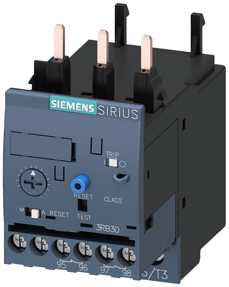 Siemens 3RB3026-1QB0 SIRIUS ELEKTRONİK AŞIRI AKIM RÖLESİ;  6-25A; CLASS 10 ÇALIŞMA SINIFI; 1NO+1NC Y. KONTAK; TEST FONKSİYONU; EL/OTOMATİK; UZAKTAN RESET; KONUM GÖSTERGESİ; KENDİNDEN BESLEMELİ; RAYA MONTAJ; FAZDAKİ DÜŞME VE ASİMETRİYE DUYARLI; 10SN'YE KAD