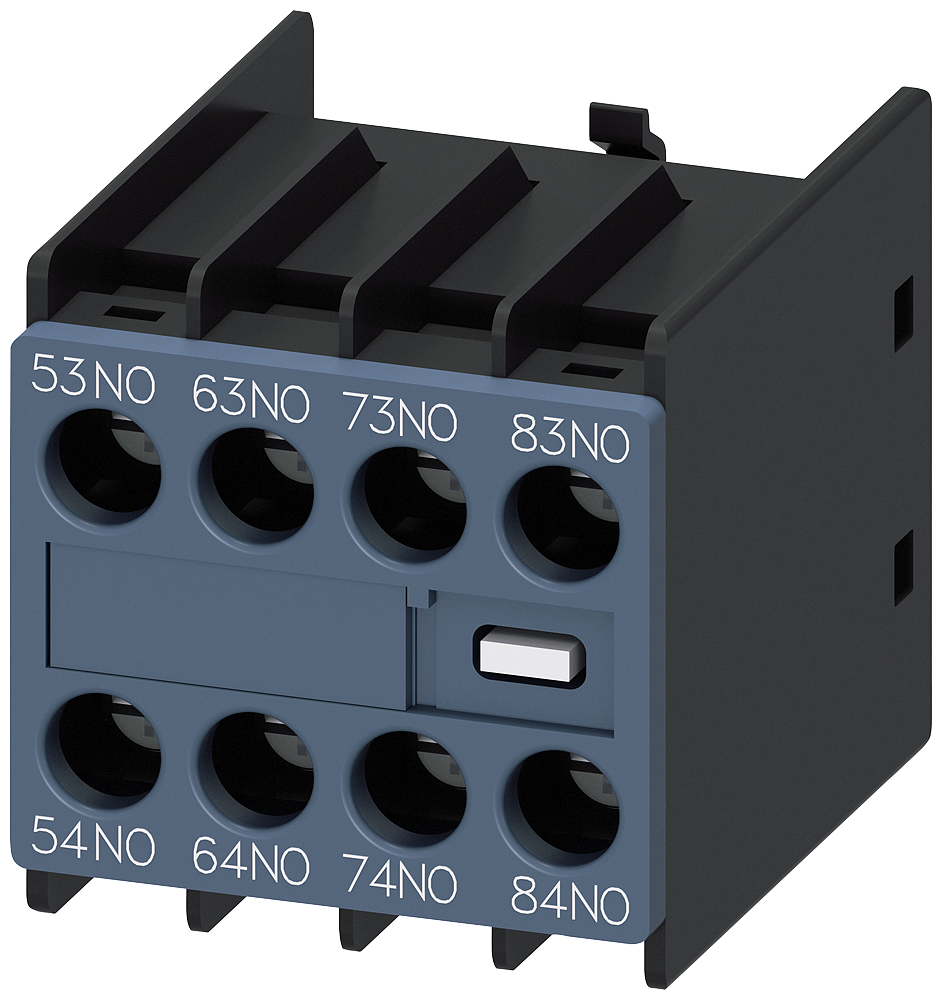 Siemens 3RH2911-1GA40 Yardımcı kontak bloğu, önde, 4 NO, 53/54, 63/64, 73/74, 83/84, akım yolu: 1 NO, 1 NO, 1 NO, 1 NO, vidalı terminal, fiziksel olarak kodlanmış, sadece 3RH2140 ve 3RH2440 kontaktör röleleri ile birleştirilebilir (EN 50011'e göre)