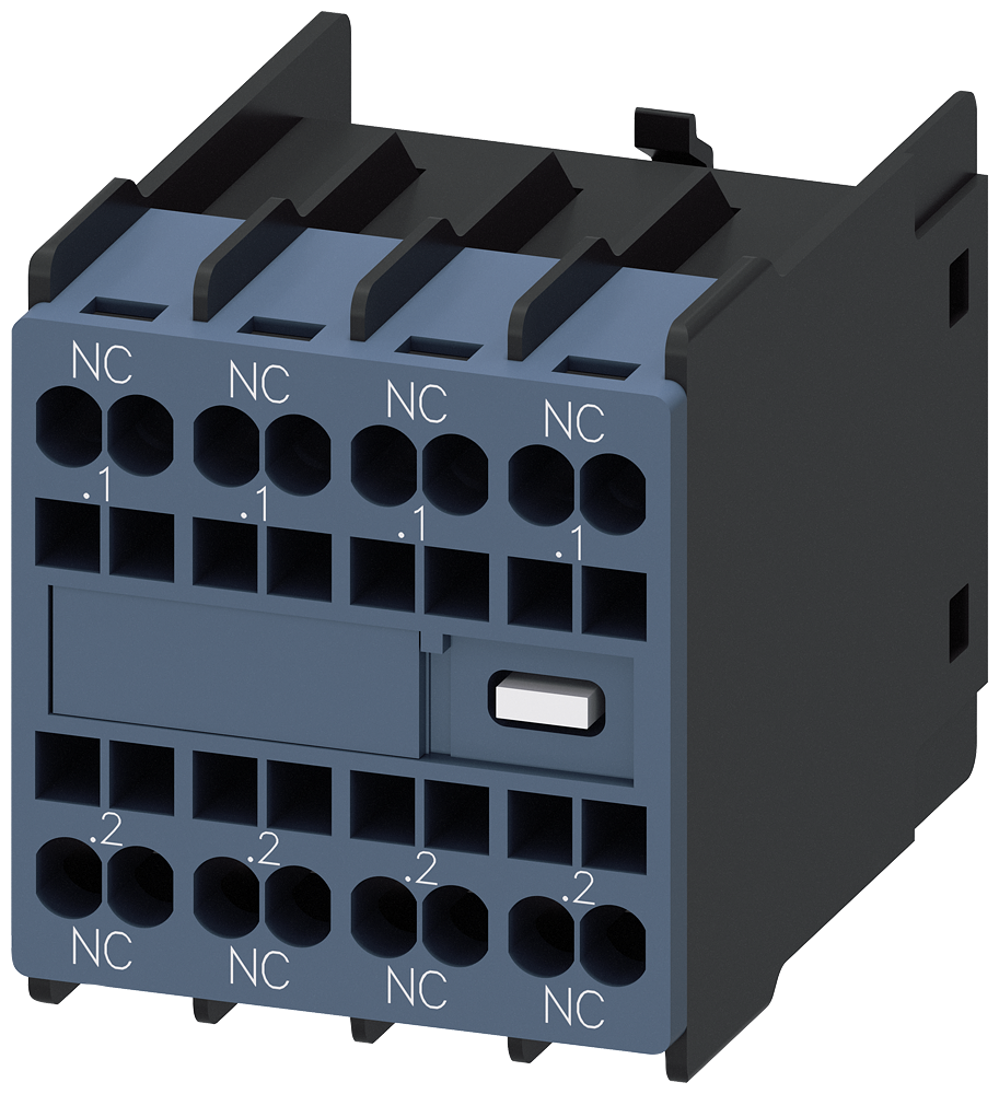 Siemens 3RH2911-2FA04 Yardımcı kontak bloğu, önde, 4 NC, .1/.2, .1/.2, .1/.2, .1/.2, akım yolu: 1 NC, 1 NC, 1 NC, 1 NC, 1 NC, yaylı terminal, 3RT2 kontaktörleri ve 3RH2 kontaktör röleleri için