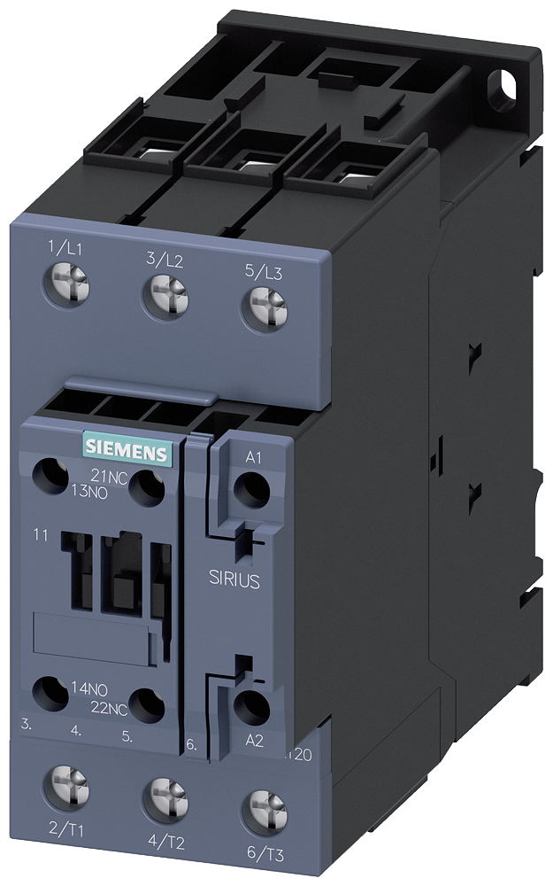 Siemens 3RT2036-1NP30 Güç kontaktörü, AC-3e/AC-3, 51 A, 22 kW / 400 V, 3 kutuplu, 175-280 V AC/DC, 50/60 Hz, entegre varistörlü, yardımcı kontaklar: 1 NO + 1 NC, vidalı terminal, boyut: S2