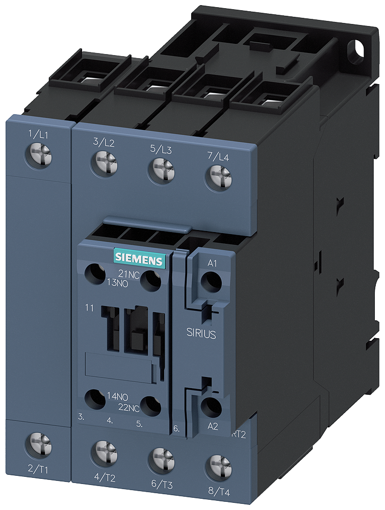 Siemens 3RT2337-1AB00 Kontaktör AC-1, 110 A, 400 V / 40 °C, 4 kutuplu, 24 V AC, 50 Hz, yardımcı kontaklar: 1 NO + 1 NC, vidalı terminal, boyut: S2