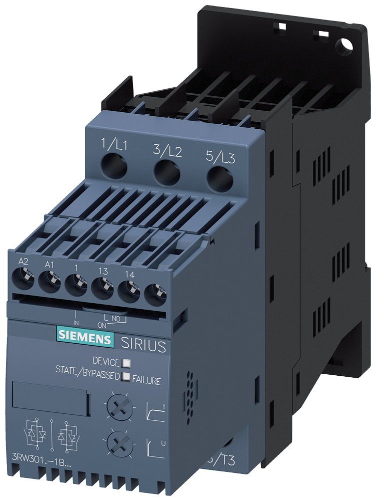 Siemens 3RW3013-1BB04 SIRIUS yumuşak yol verici S00 3.6 A, 1.5 kW/400 V,  200-480 V AC, 24 V AC/DC Vidalı bağlantı