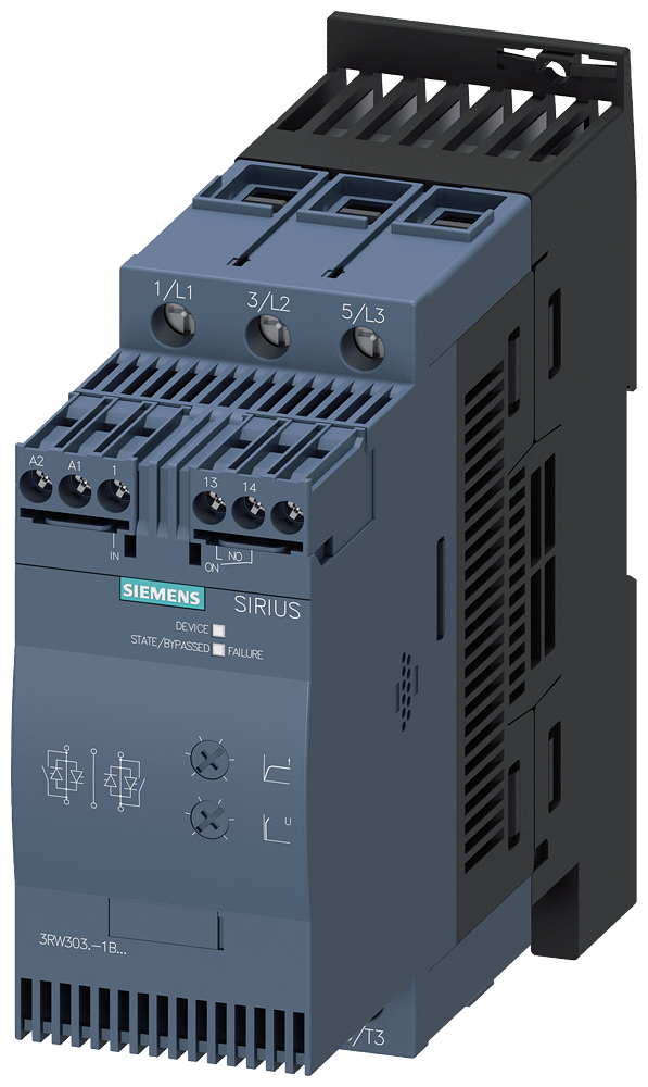 Siemens 3RW3036-1BB14 SIRIUS yumuşak yol verici S2 45 A, 22 kW/400 V,  200-480 V AC, 110-230 V AC/DC Vidalı bağlantı