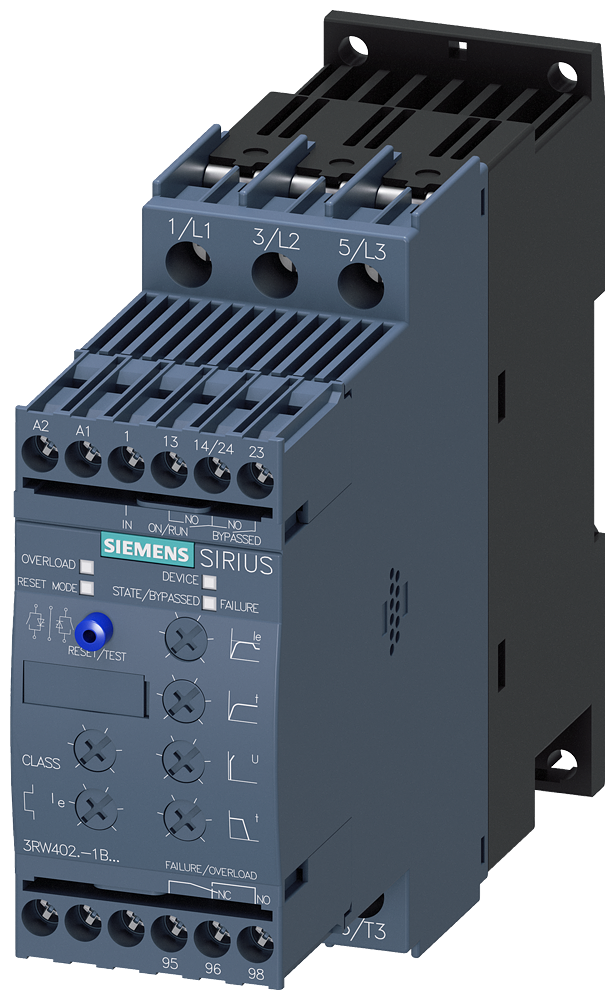 Siemens 3RW4028-1BB14 SIRIUS yumuşak yol verici S0 38 A, 18.5 kW/400 V,  200-480 V AC, 110-230 V AC/DC Vidalı bağlantı