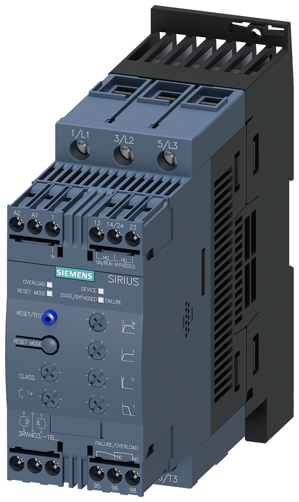 Siemens 3RW4036-1BB04 SIRIUS yumuşak yol verici S2 45 A, 22 kW/400 V,  200-480 V AC, 24 V AC/DC Vidalı bağlantı