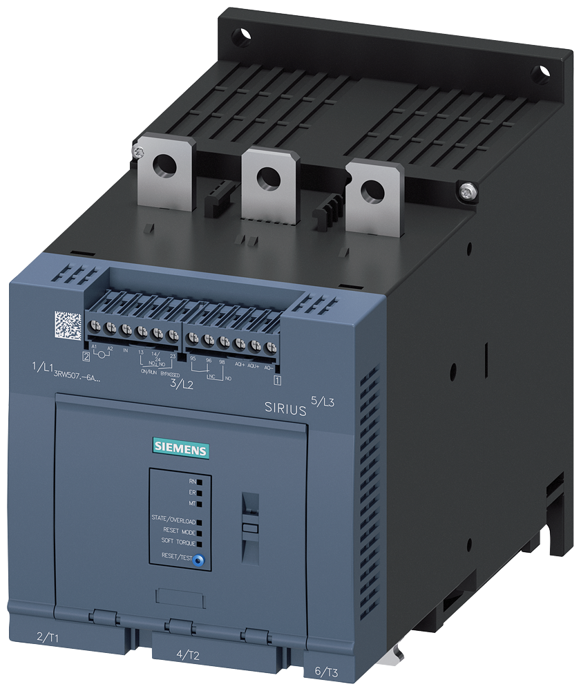 Siemens 3RW5075-6AB14 SIRIUS yumuşak yol verici 200-480 V 370 A, 200kW/400 V, 110-250 V AC vidalı bağlantı, analog çıkışlı