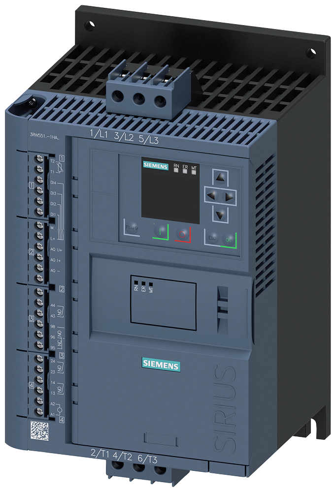 Siemens 3RW5513-1HA14 SIRIUS yumuşak yol verici 200-480 V 13 A, 5,5kW/400 V, 110-250 V AC vidalı bağlantı, ağır şartlara uygun