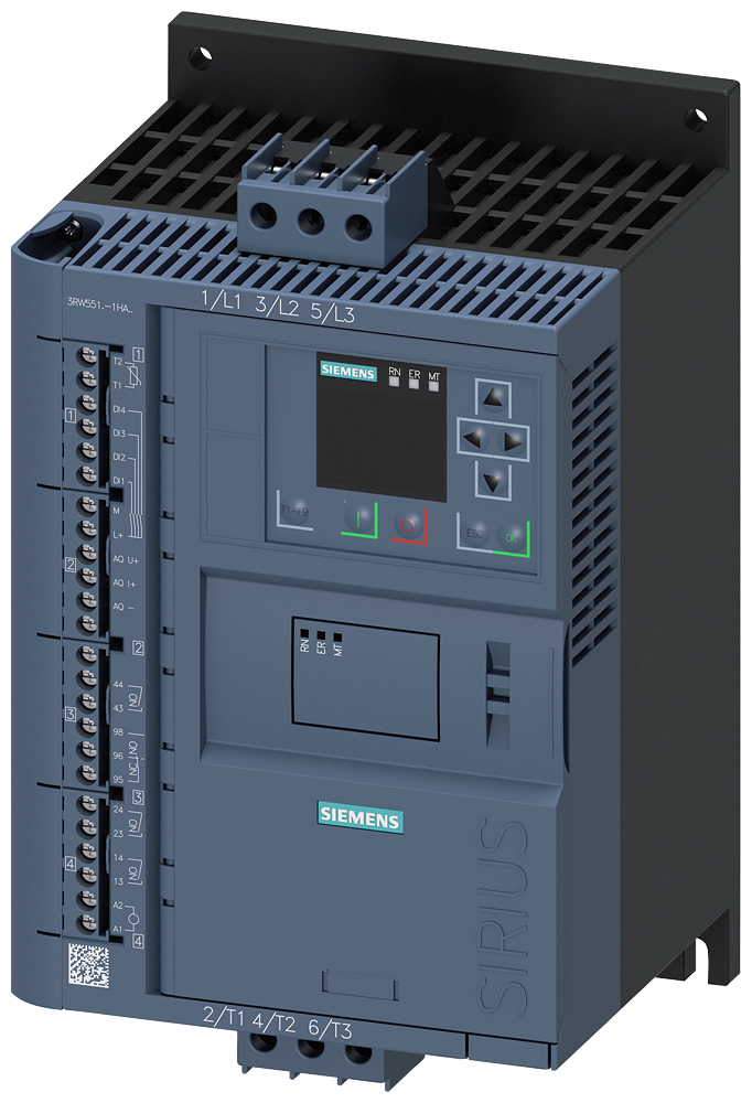 Siemens 3RW5516-1HA14 SIRIUS yumuşak yol verici 200-480 V 32 A, 15kW/400 V, 110-250 V AC vidalı bağlantı, ağır şartlara uygun