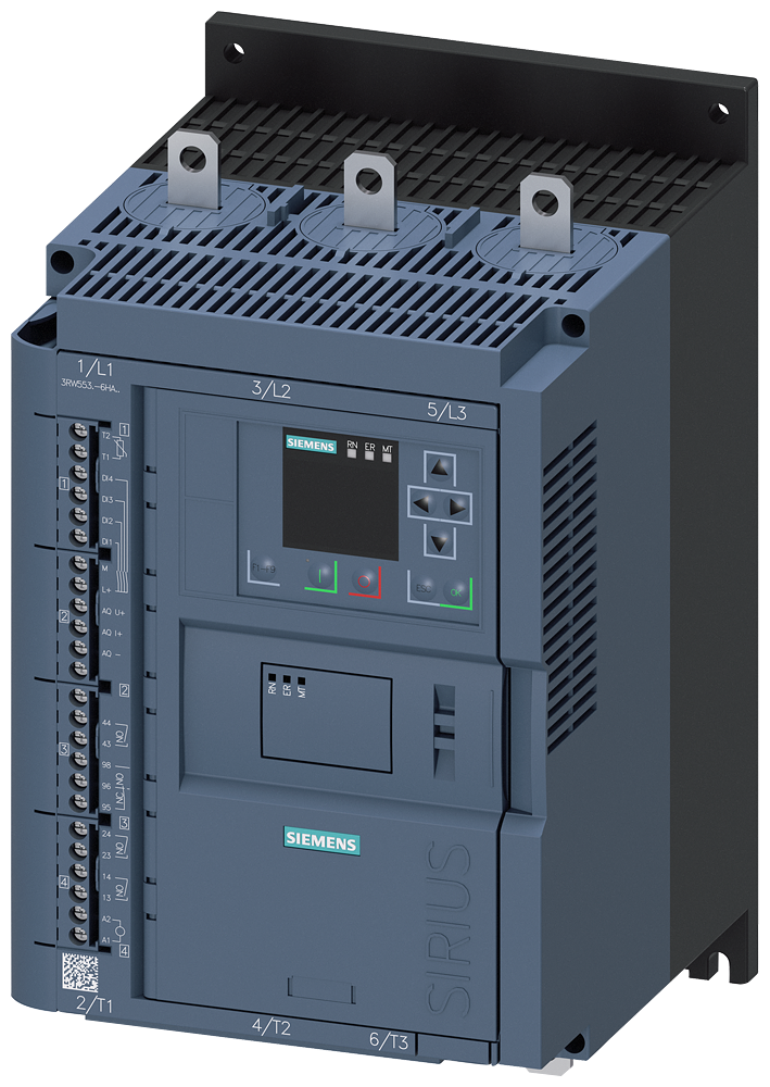 Siemens 3RW5534-6HA14 SIRIUS yumuşak yol verici 200-480 V 113 A, 55kW/400 V, 110-250 V AC vidalı bağlantı, ağır şartlara uygun