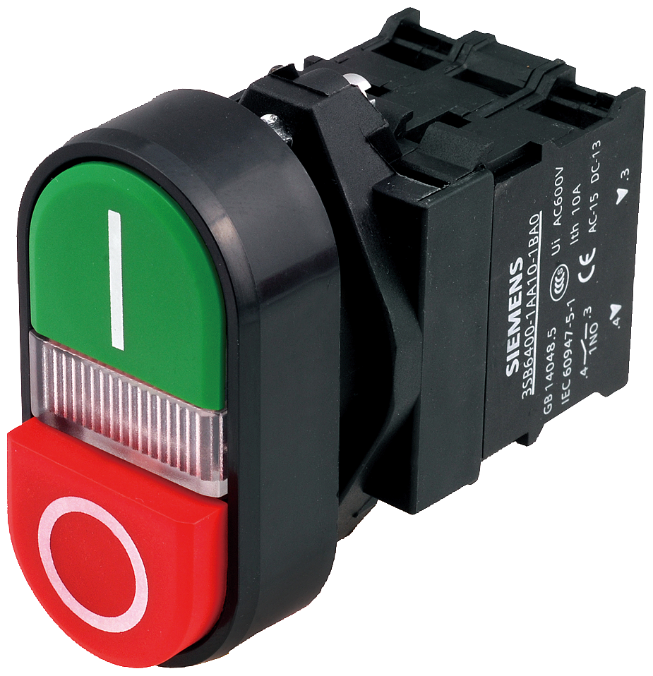 Siemens 3SB6116-0DB40-1BA0 Komple Işıklı Yay Dönüşlü LED’li Butonlar Plastik Yeşil 230 V AC