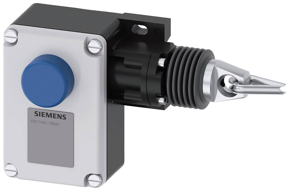 Siemens 3SE7140-1BD00 SIRIUS 3SE7 İpli Acil Durdurma Şalteri, Metal Gövde, M20 x 1.5 Kablo Girişi, 50m'ye kadar, 1NO+1NC kontak, IP65, Kilitlemeli ve buton resetli