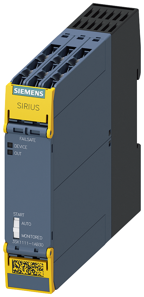 Siemens 3SK1111-1AB30 SIRIUS 3SK1 Standart Emniyet Rölesi, Acil Durdurma, Mekanik Emniyet Şalteri, Manyetik Emniyet Şalteri, Alan tarayıcı veya Işık Perdesi İzleme, 24VAC/DC Besleme, 3NO /1NC Kontak,  Cat 4 /Sil 3 / Pl e, Otomatik veya Denetlenen Reset