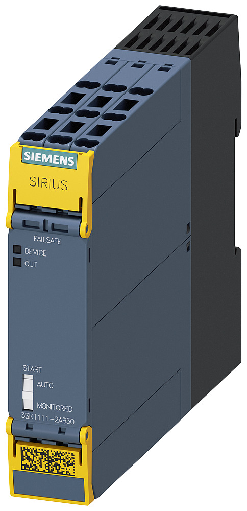 Siemens 3SK1111-2AB30 SIRIUS 3SK1 Standart Emniyet Rölesi, Acil Durdurma, Mekanik Emniyet Şalteri, Manyetik Emniyet Şalteri, Alan tarayıcı veya Işık Perdesi İzleme, 24VAC/DC Besleme, 3NO /1NC Kontak,  Cat 4 /Sil 3 / Pl e, Otomatik veya Denetlenen Reset
