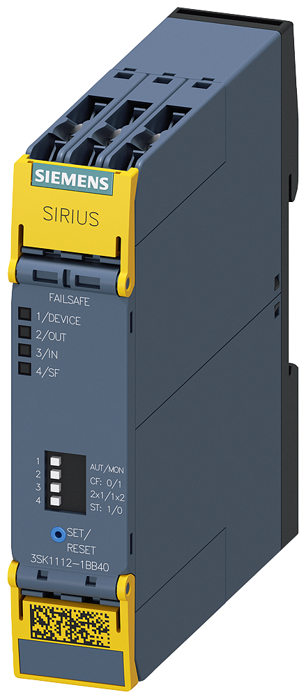 Siemens 3SK1112-1BB40 SIRIUS 3SK1 Standart Emniyet Rölesi, Acil Durdurma, Mekanik Emniyet Şalteri,  Manyetik Emniyet Şalteri, Alan Tarayıcı veya Işık Perdesi İzleme, 24VDC Besleme, 3TR /1TR Çıkış,  Cat 4 /Sil 3 / Pl e, Otomatik veya Denetlenen Reset