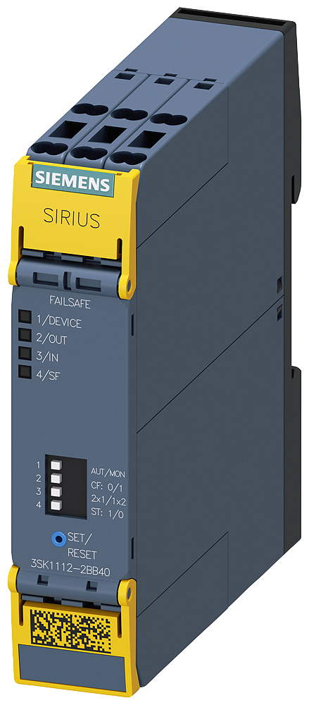 Siemens 3SK1112-2BB40 SIRIUS 3SK1 Standart Emniyet Rölesi, Acil Durdurma, Mekanik Emniyet Şalteri,  Manyetik Emniyet Şalteri, Alan Tarayıcı veya Işık Perdesi İzleme, 24VDC Besleme, 3TR /1TR Çıkış,  Cat 4 /Sil 3 / Pl e, Otomatik veya Denetlenen Reset