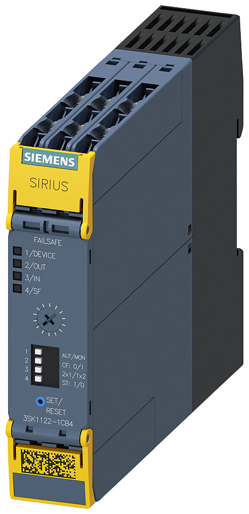 Siemens 3SK1122-1CB42 SIRIUS 3SK1 Advance Emniyet Rölesi, Çift-El, Acil Durdurma, Mekanik Emniyet Şalteri, Manyetik Emniyet Şalteri, Alan tarayıcı veya Işık Perdesi İzleme, 24VDC Besleme, 2TR-2TR(t), 0,5-30 sn ayarlanabilir zaman gecikmeli çıkış,  Cat 4 /