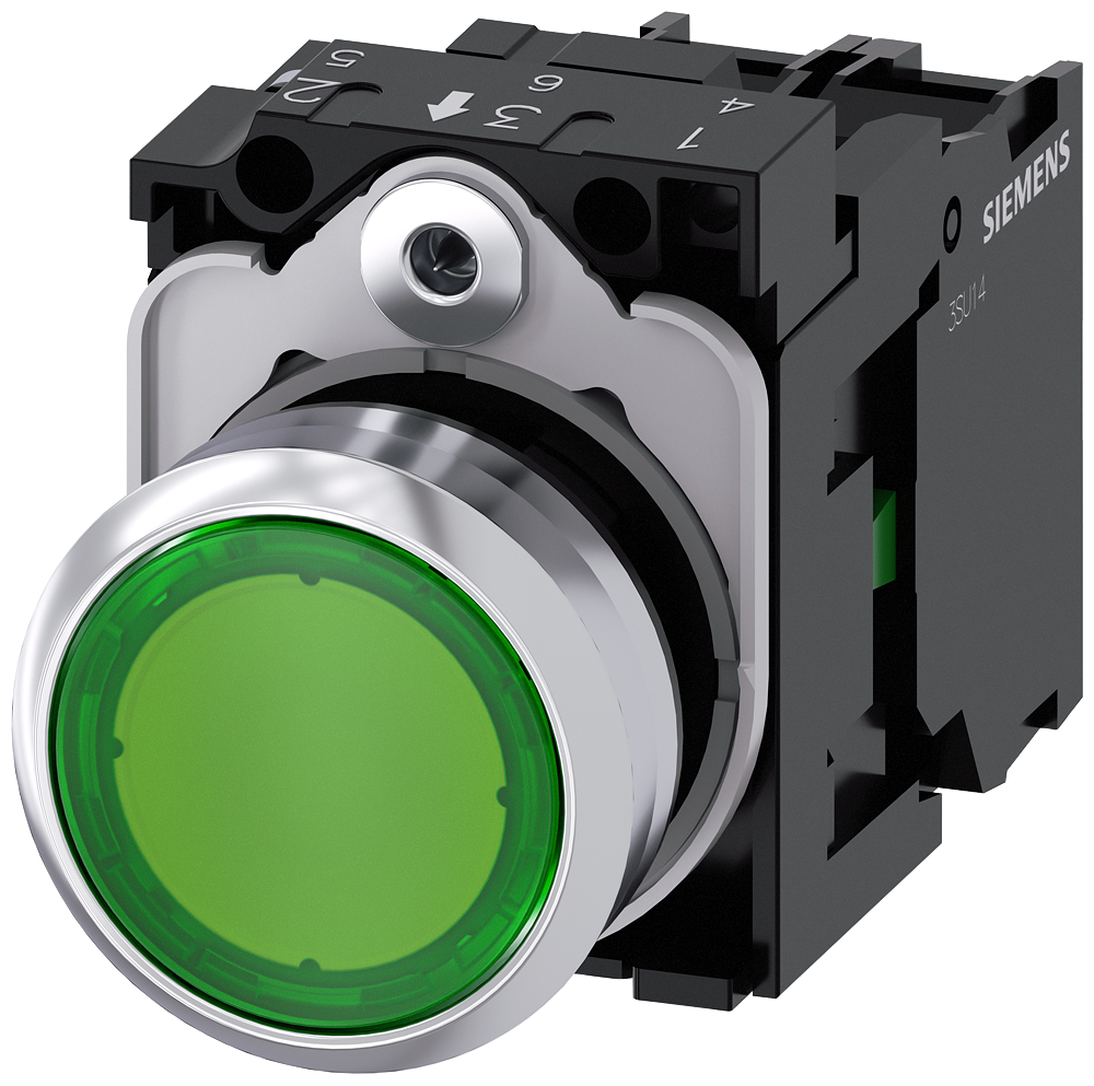 Siemens 3SU1152-0AB40-1BA0 Sirius ACT Metal Komple Işıklı Yay Dönüşlü Butonlar Yeşil 24 AC/DC 1NO
