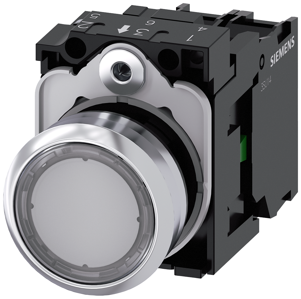 Siemens 3SU1152-0AB70-1BA0 Sirius ACT Metal Komple Işıklı Yay Dönüşlü Butonlar Renksiz 24 AC/DC 1NO