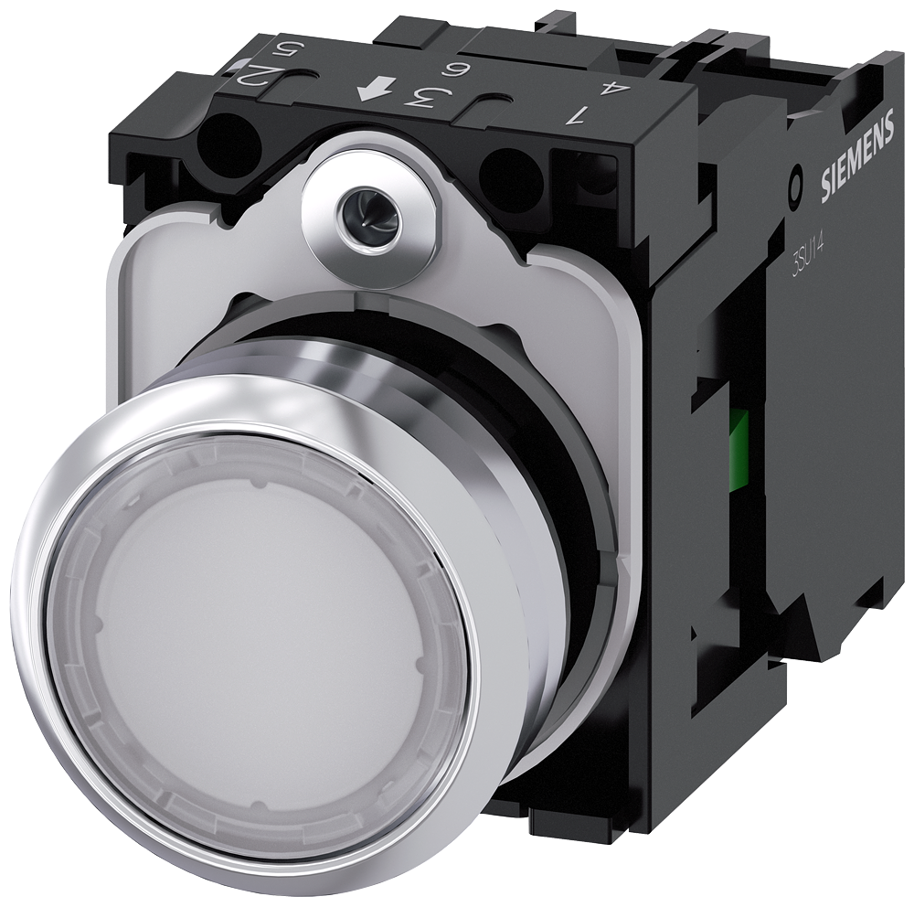 Siemens 3SU1156-0AB60-1BA0 Sirius ACT Metal Komple Işıklı Yay Dönüşlü Butonlar Beyaz 230 AC 1NO
