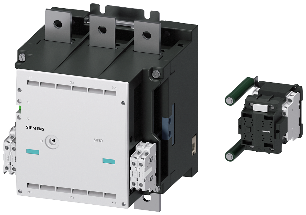 Siemens 3TF6933-1QL7 Vakum kontaktörü AC-3e 630 A, 335 kW / 400 V, AC-3 820 A, 450 kW / 400 V, Ue 690 V, 3 kutuplu, Uc: 220-240 V AC (50/60 Hz) sürücü: geri vites kontaktörlü dahili konvansiyonel doğrultucu köprü 3TC44 yardımcı kontaklar 3 NO + 3 NC ana d