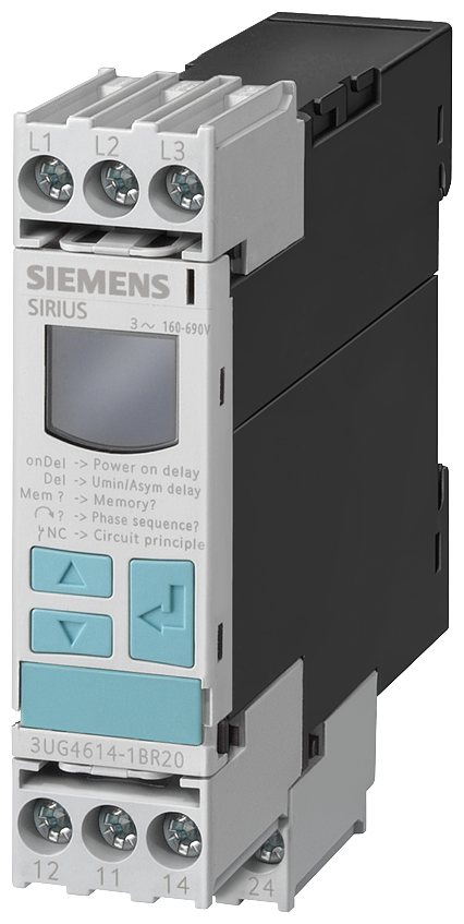 Siemens 3UG4615-1CR20 3UG Faz Sırası, Faz Kaybı, Faz Asimetri, Düşük ve Yüksek Gerilim İzleme Rölesi, 2CO Kontak