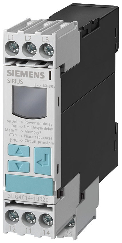 Siemens 3UG4616-1CR20 3UG Faz Sırası, Faz Kaybı, Faz Asimetri, Düşük, Yüksek Gerilim ve N-İletkenine Karşı Gerilim İzleme Rölesi, 2CO Kontak