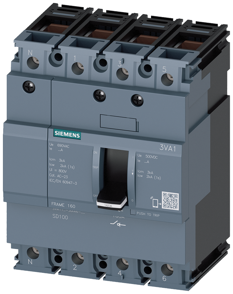 Siemens 3VA1110-1AA46-0AA0 SENTRON SERİSİ KOMPAKT TİP YÜK KESİCİ GÜÇ ŞALTERİ;  3VA11; 100A; KORUMASIZ; 4 KUTUPLU