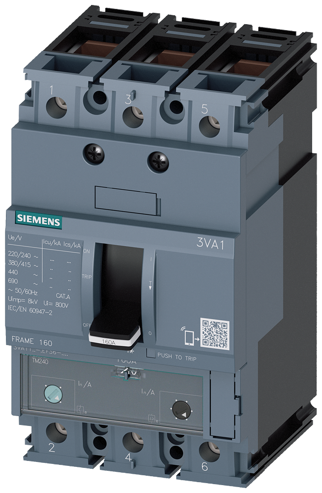 Siemens 3VA1110-4EF36-0AA0 SENTRON SERİSİ KOMPAKT TİP GÜÇ ŞALTERİ;3VA11, 36kA, 100A, TM240, ATAM, AYARLI TERMİK AYARLI MANYETİK, 3 KUTUPLU