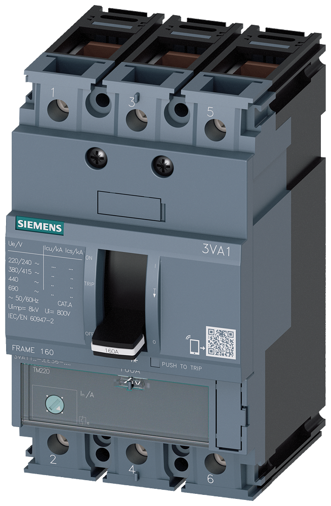 Siemens 3VA1112-5EE36-0AA0 SENTRON SERİSİ KOMPAKT TİP TERMİK MANYETİK GÜÇ ŞALTERİ; 3VA11; 55kA; TERMİK AYARLI; SABİT MANYETİK; 88-125A; 3 KUTUPLU