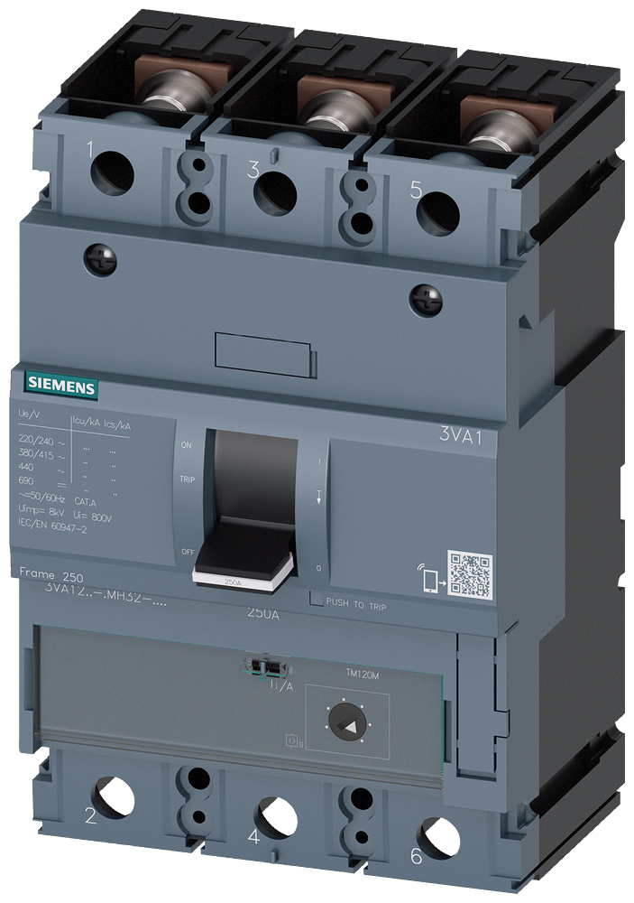 Siemens 3VA1220-6MH32-0AA0 SENTRON SERİSİ KOMPAKT TİP STARTER KORUMA GÜÇ ŞALTERİ;  3VA1; 250A; 70kA; MANYETİK KORUMA; 3 KUTUPLU