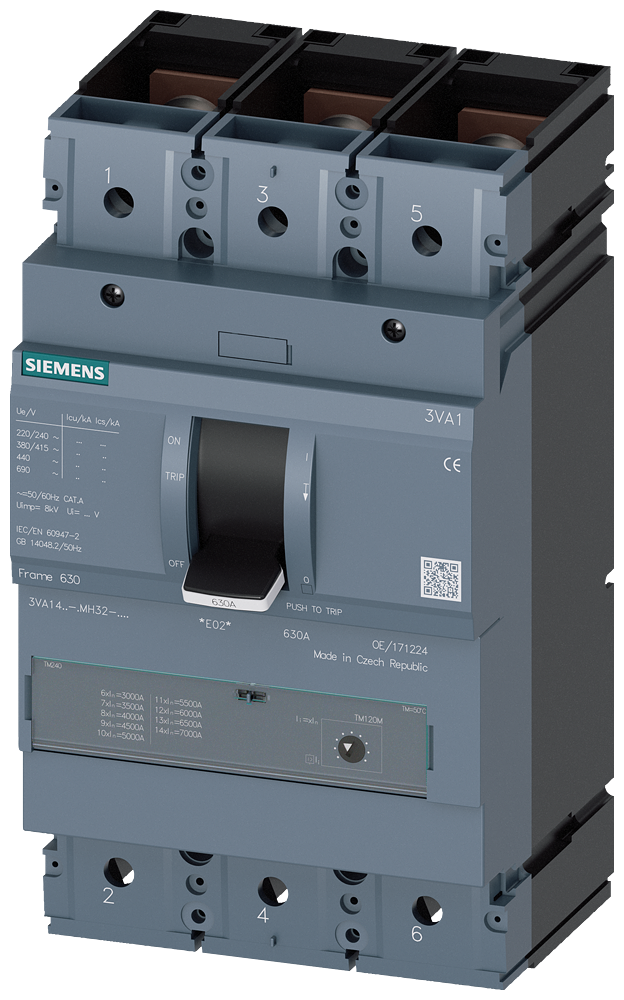 Siemens 3VA1450-5MH32-0AA0 SENTRON SERİSİ KOMPAKT TİP STARTER KORUMA GÜÇ ŞALTERİ;  3VA1; 500A; 55kA; MANYETİK KORUMA; 3 KUTUPLU