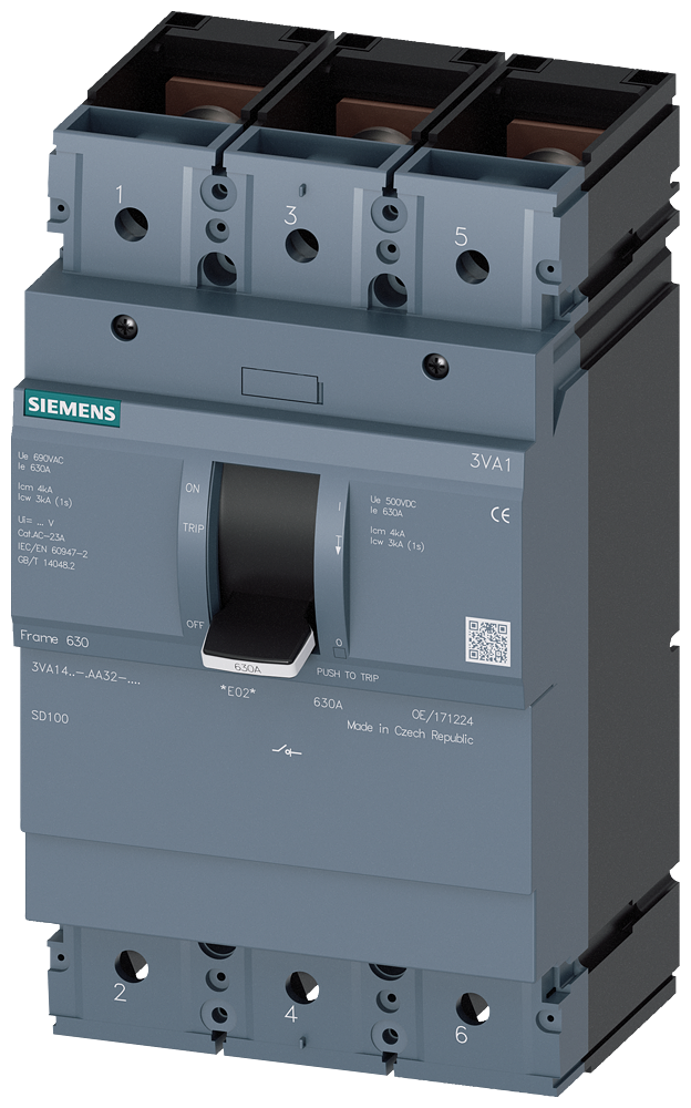 Siemens 3VA1463-1AA32-0AA0 SENTRON SERİSİ KOMPAKT TİP YÜK KESİCİ GÜÇ ŞALTERİ;  3VA14; 630A; KORUMASIZ; 3 KUTUPLU