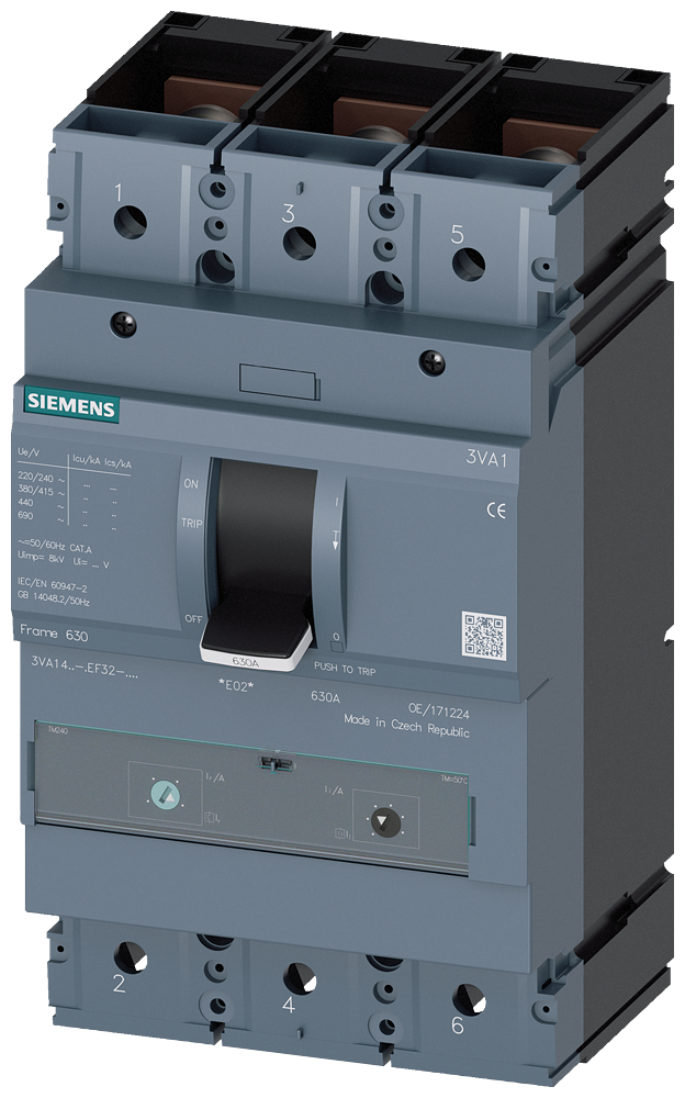 Siemens 3VA1463-4EF32-0AA0 SENTRON SERİSİ KOMPAKT TİP TERMİK MANYETİK GÜÇ ŞALTERİ; 3VA14; 36kA; TERMİK AYARLI; MANYETİK AYARLI; 440-630A; 3 KUTUPLU