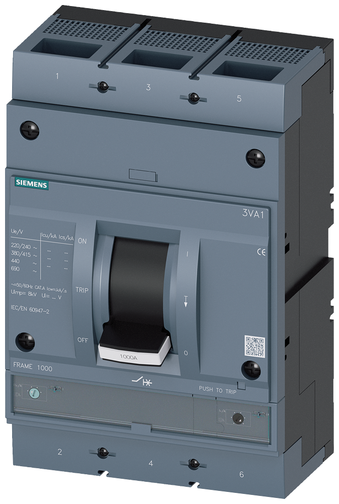Siemens 3VA1580-5EF32-0AA0 SENTRON SERİSİ KOMPAKT TİP GÜÇ ŞALTERİ;3VA15,55kA,800 A,TM240, ATAM,3 KUTUPLU