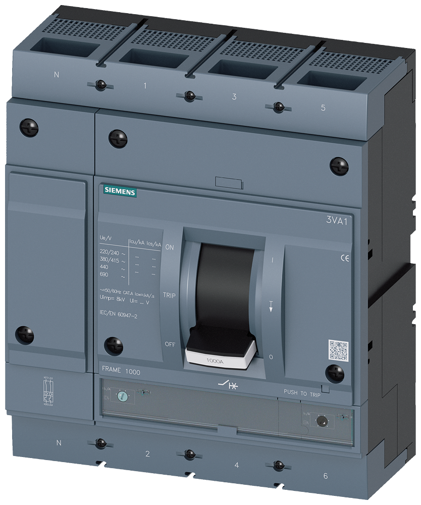 Siemens 3VA1580-5EF42-0AA0 SENTRON SERİSİ KOMPAKT TİP GÜÇ ŞALTERİ;3VA15,55kA,800 A,TM240, ATAM,4 KUTUPLU