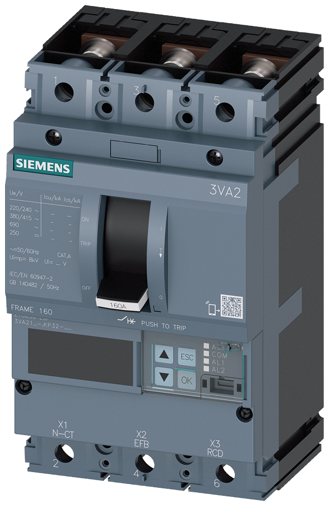 Siemens 3VA2140-6KP32-0AA0 SENTRON SERİSİ HABERLEŞME ÖZELLİKLİ KOMPAKT GÜÇ ŞALTERİ; 3VA21; 85kA; ETU850; 16-40A, 24-400A; 3 KUTUPLU