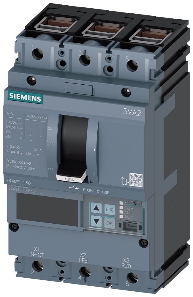 Siemens 3VA2140-6KP36-0AA0 SENTRON SERİSİ HABERLEŞME ÖZELLİKLİ KOMPAKT GÜÇ ŞALTERİ; 3VA21; 85kA; ETU850; 16-40A, 24-400A; 3 KUTUPLU