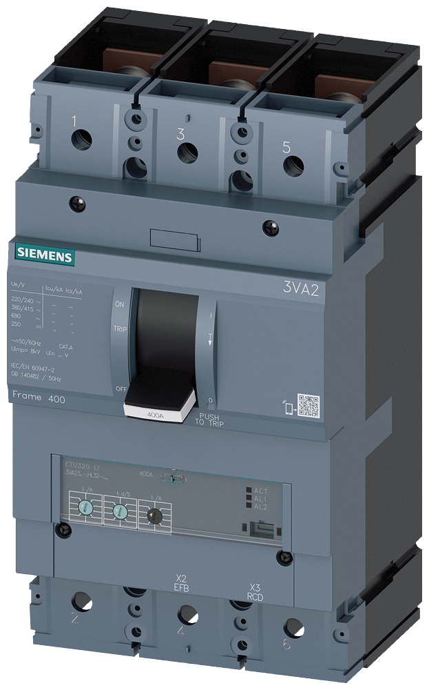 Siemens 3VA2340-4HL32-0AA0 SENTRON SERİSİ KOMPAKT TİP ELEKTRONİK AÇTIRICILI GÜÇ ŞALTERİ; 3VA23; 36kA; TERMIK AYARLI; AYARLI MANYETİK; 160-400A; 600-4000A; 3 KUTUPLU