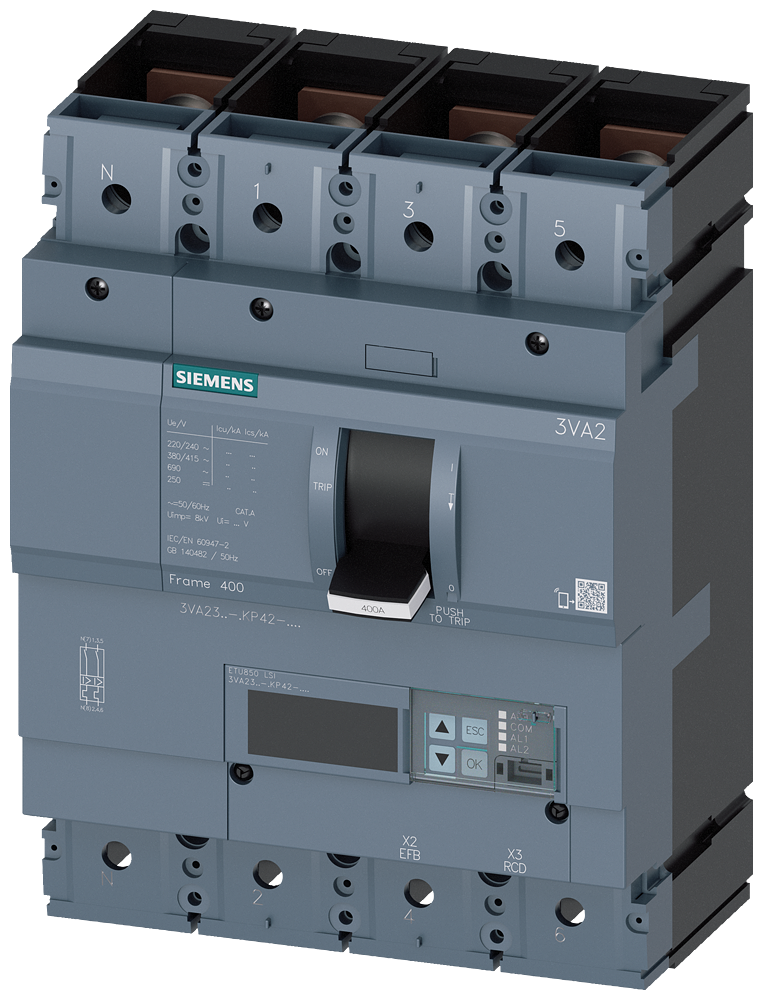 Siemens 3VA2340-6KP42-0AA0 SENTRON SERİSİ HABERLEŞME ÖZELLİKLİ KOMPAKT GÜÇ ŞALTERİ; 3VA23; 85kA; ETU850; 160-400A, 240-4000A; 4 KUTUPLU