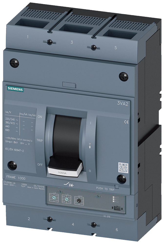 Siemens 3VA2580-5MN32-0AA0 SENTRON SERİSİ MOTOR KORUMA ŞALTERİ;3VA25, 55kA, 800A, ETU350M, ATAM, AYARLI TERMİK AYARLI MANYETİK, 3 KUTUPLU