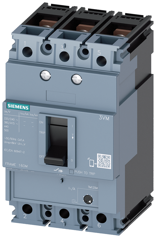 Siemens 3VM1112-5MH32-0AA0 SENTRON 3VM KOMPAKT TİP GÜÇ ŞALTERİ; 3VM1; 55kA; 125A; AYARLI MANYETİK; 3 KUTUPLU