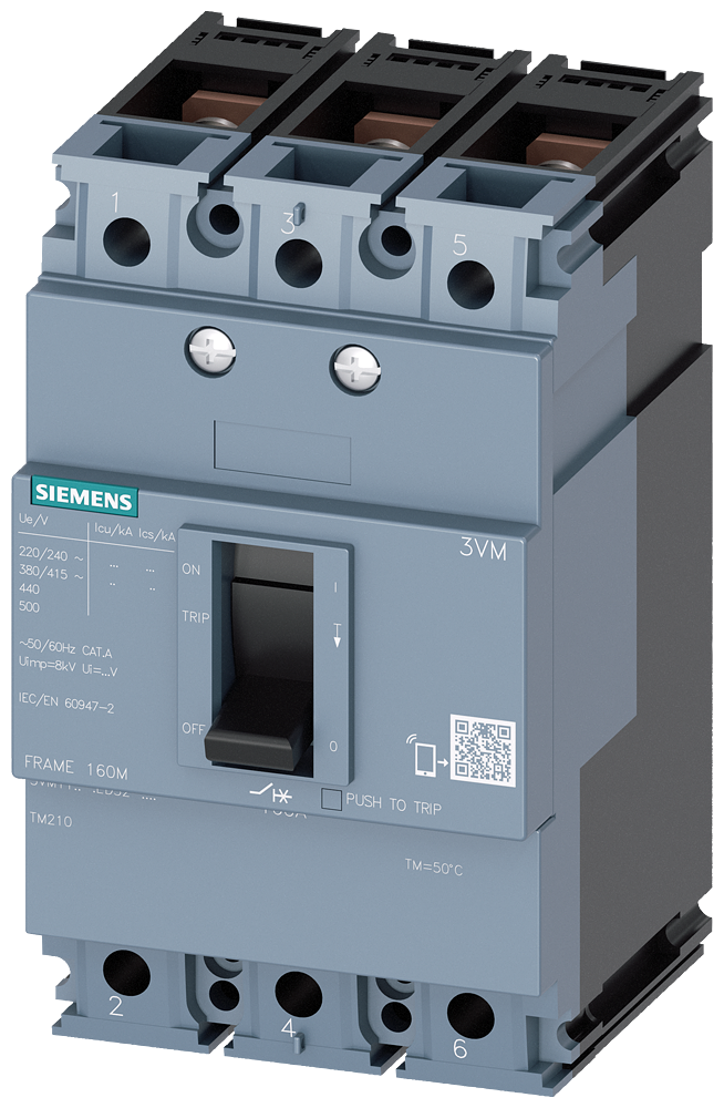 Siemens 3VM1116-4ED32-0AA0 SENTRON SERİSİ KOMPAKT TİP GÜÇ ŞALTERİ;3VM11, 36kA, 160A, TM210, FTFM, SABİT TERMİK SABİT MANYETİK, 3 KUTUPLU